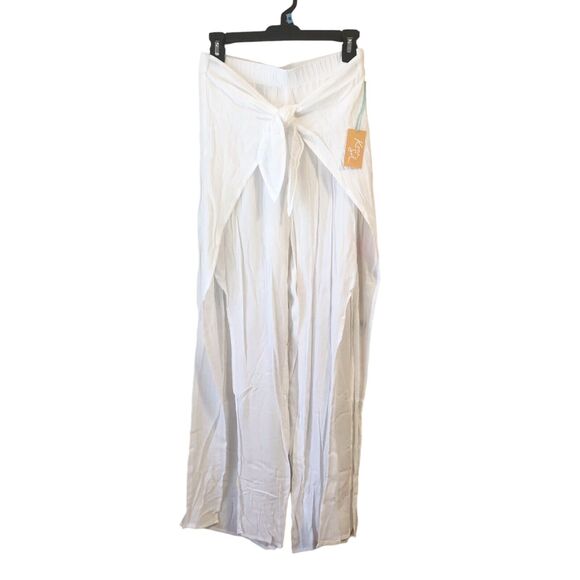 NEW Kona Sol Swim Tie Front Cover Up Pants Side Split White Size Small 4 - 6 - Picture 3 of 8